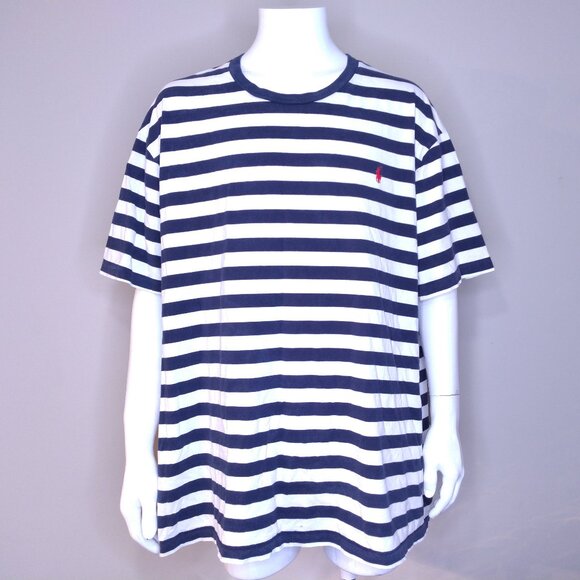 POLO RALPH LAUREN T-Shirt 3XB BLUE White Stripes RED PONY XXXL 4XL BIG & TALL RL - Picture 1 of 10